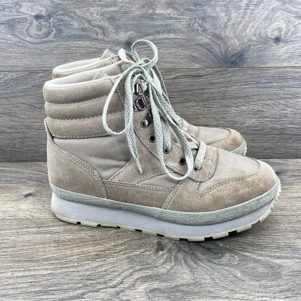 L.L Bean Thinsulate кожи замши шнурует вверх Hi верхний след загрузки серо-коричневый женский размер 8 - Изображение 3 из 4