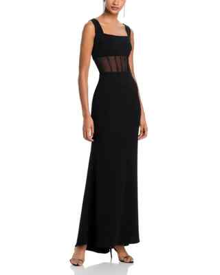 #ad AQUA Scuba Crepe Illusion Boning Sheath Dress Women#x27;s Black Square Neck Back 0 $70.46