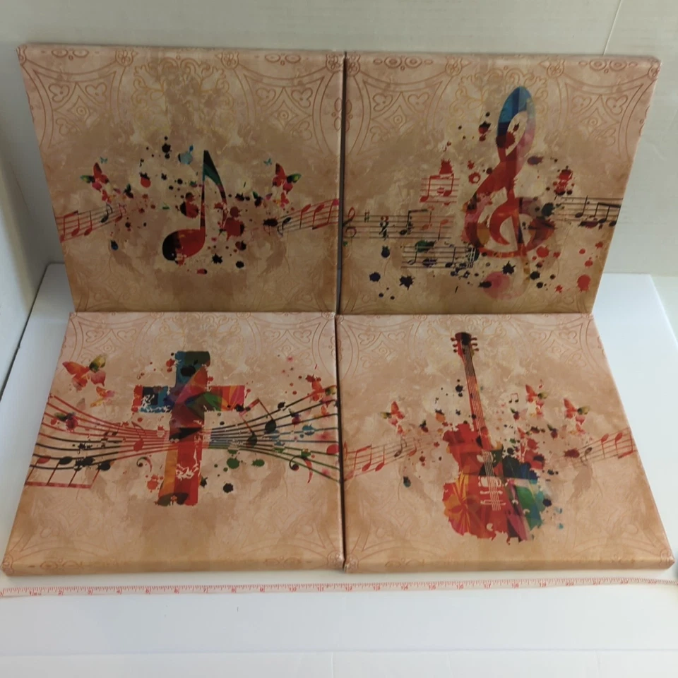 Set Of 4 Music Theme Beautiful Wall Art Canvas Print 12x12" Guitar Notes Cross - Image 2 of 4