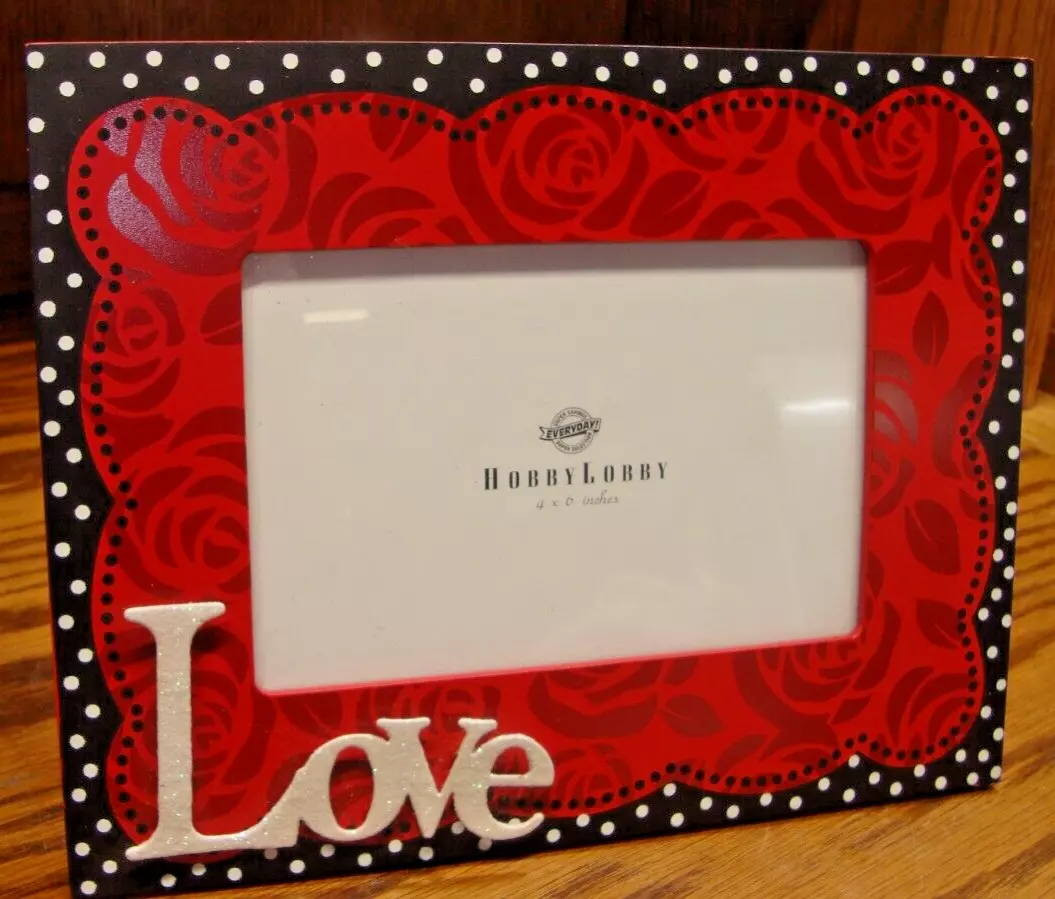 PHOTO FRAME Wood Red Kisses Black Polka Dots LOVE Theme Hobby Lobby 4