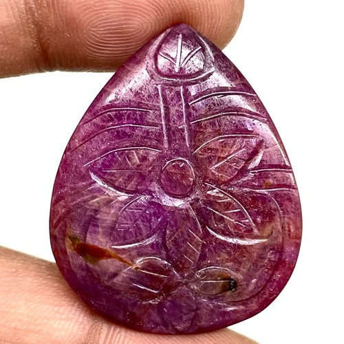 64 Cts Unheated Natural Ruby Hand Carved 36x30mm Huge Pendant Size Gemstone - Picture 7 of 20
