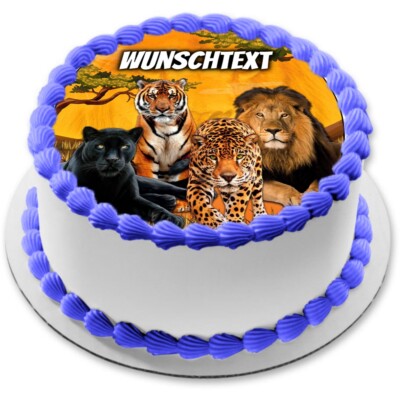 Raubkatze Tortenaufleger Party Deko personalisiert Geburtstag Name Tiger essbar