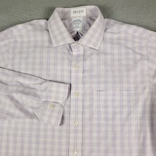 Brooks Brothers Shirt Mens Size 17 Purple Plaid Dress Button Up Long Sleeve