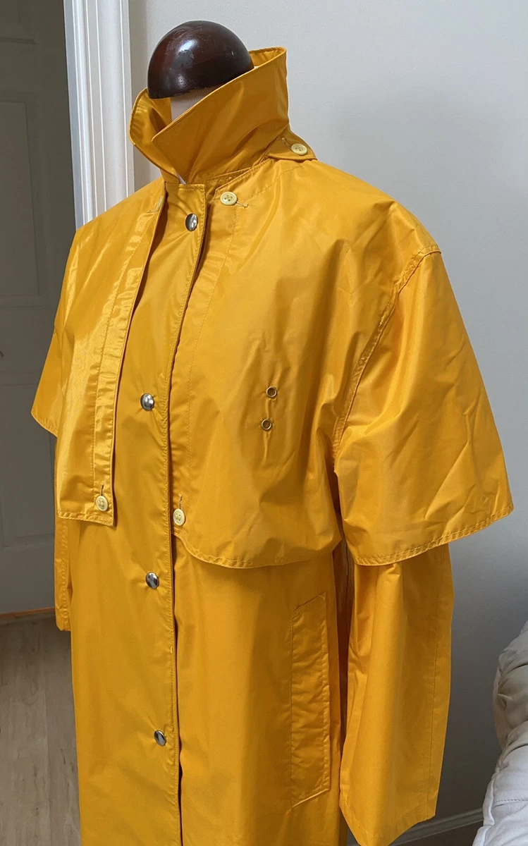 Women Sz 12 S BLAUER Nylolite Rain Coat Jacket long Hi Vis Yellow Vintage  Boston