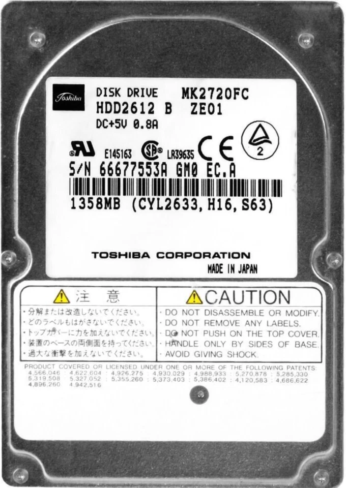 Hard Drive Toshiba MK2720FC HDD2612 1.3GB 4200RPM 128KB IDE ATA 2.5" Inch - Image 2 of 3