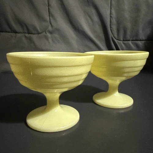 2 Vintage Hazel Atlas Moderntone Platonite Pastel Yellow Sherbet Dessert Cups