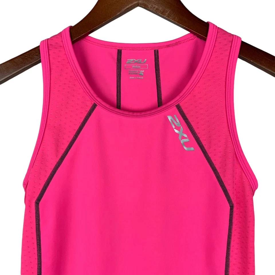 2XU Tank Top Women's M Running Active Neon Pink Sleeveless Pockets - Изображение 2 из 4