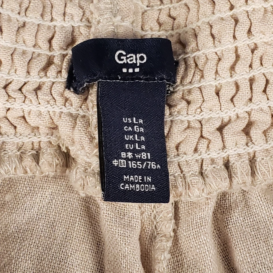 Calça Gap Feminina L Cáqui Palazoo Perna Larga Puxar Mistura de Linho Lagenlook Flowy - Imagem 3 de 4