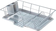 Space-Saving 3-Piece Dish Drainer Rack Set with Cutlery Holder - Silver