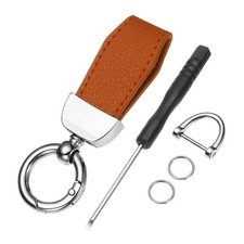 Car Key Chain, Zinc Alloy Leather Car Keychain, Silver/Dark Orange