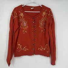 Sundance Cardigan Orange Salado Paisley Floral Embroidery Sequin Women Size L