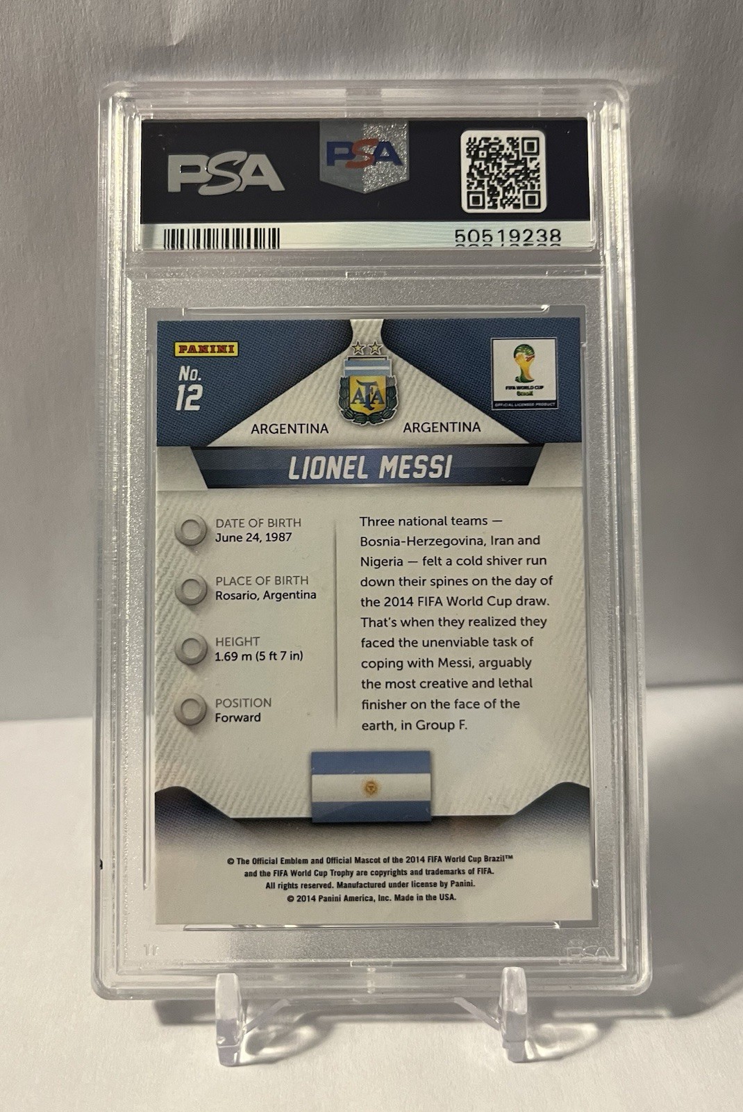 2014 Panini Prizm World Cup Lionel Messi #12 PSA 10 GEM MT view 2