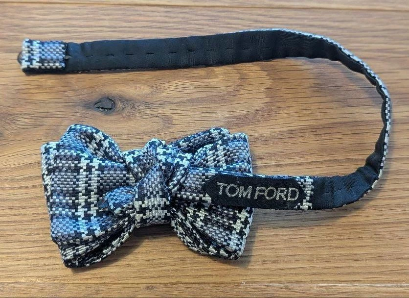 Галстук-бабочка Tom Ford тканый серый черный белый клетчатый узор мужской аксессуар с коробкой - Изображение 2 из 3