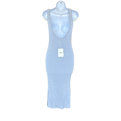 AYNI Milda Midi Ribbed Tank Dress Pastel Blue XS Bodycon Slit Designer $243 NEW - Picture 6 of 10