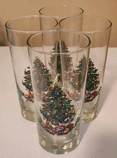 Set 4 6.25" Tall Cuthbertson Vintage Christmas Tree Highball Glasses 16 Oz