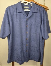 Men's Batik Bay Large Blue Short Sleeve 100 Silk Dress Shirt Machine Washable