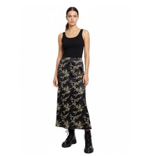 Vintage Sz 7 Y2K Satin Gold Plum Floral Whimsigoth Fairy Midi Skirt