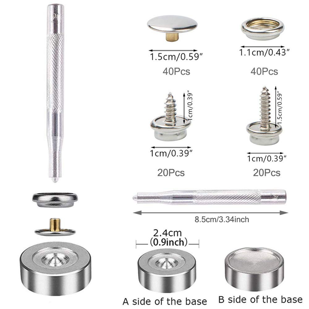 Snaps Kit for Boat Cover, 120pcs Canvas Screws Snaps Buttons Tool Marine Grad...