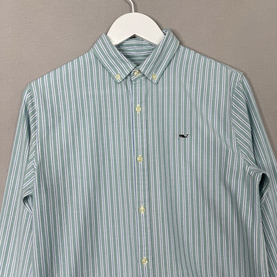 Vineyard Vines Boys Shirt XL Green Performance Striped Button Down Prep Coastal - Image 2 of 4