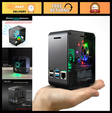 Aluminum Mini Tower Case for Raspberry Pi 4 with Cooling Fan LED Ambient Light