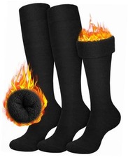 3 Pairs Warm Knee High Socks for Women - Thick Cotton Thermal One Size Black