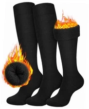  3 Pairs Warm Knee High Socks for Women - Thick Cotton Thermal One Size Black