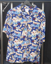 Vintage Disney Store Mickey Minnie Button Up Hawaiian Shirt Sz Medium Beach AOP