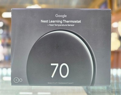 Google Nest Learning Thermostat (4th Gen) w Temperature Sensor Polished Obsidian