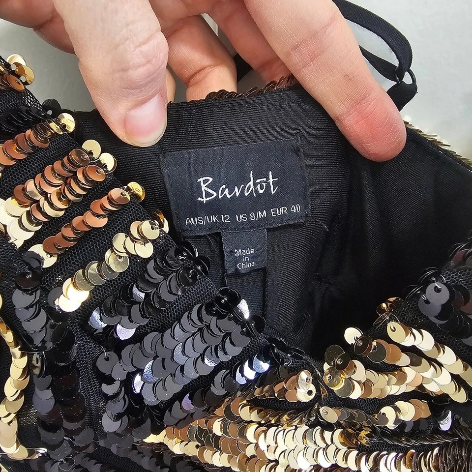 Mono Bardot Lentejuelas Brillantes - Negro y Dorado Talla 12 Foto 2 de 4