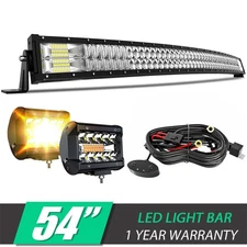 54" Curved LED Light Bar Spot Flood Combo+4" LED Pods for Truck Boat Pickup