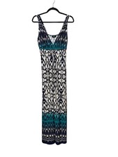 Papillon Maxi Dress Sleeveless V Neck Blue Ikat Stretch Boho Medium