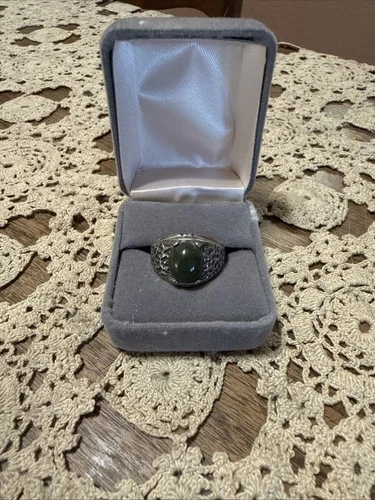 Vintage Sterling Silver Ring Men’s Marked Sterling Dark Green Size 11