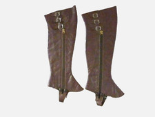 Antique Child's 17" Brown Leather Gaiters Spats 
