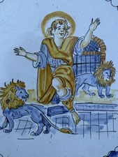 Antique Italian Renaissance Porcelain Centerpiece Bowl Large Plate Saint w Lions