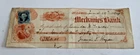 MARCH 29, 1864 - Merchants Bank Check with Revenue Stamp BLUE WASHINGTON STAMP