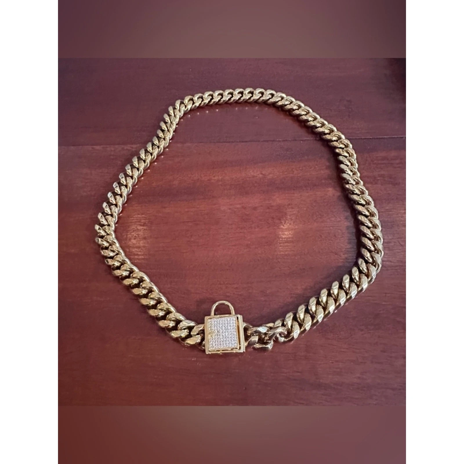 Gold Chain Dog Collar Padlock Clasp Bling Titanium Steel 24" long Pet Outdoor