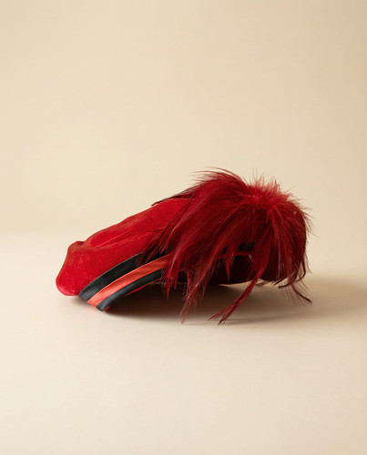 50's - 60's Vintage Red Velvet Hat with Feather Trim – Elegant Statement
