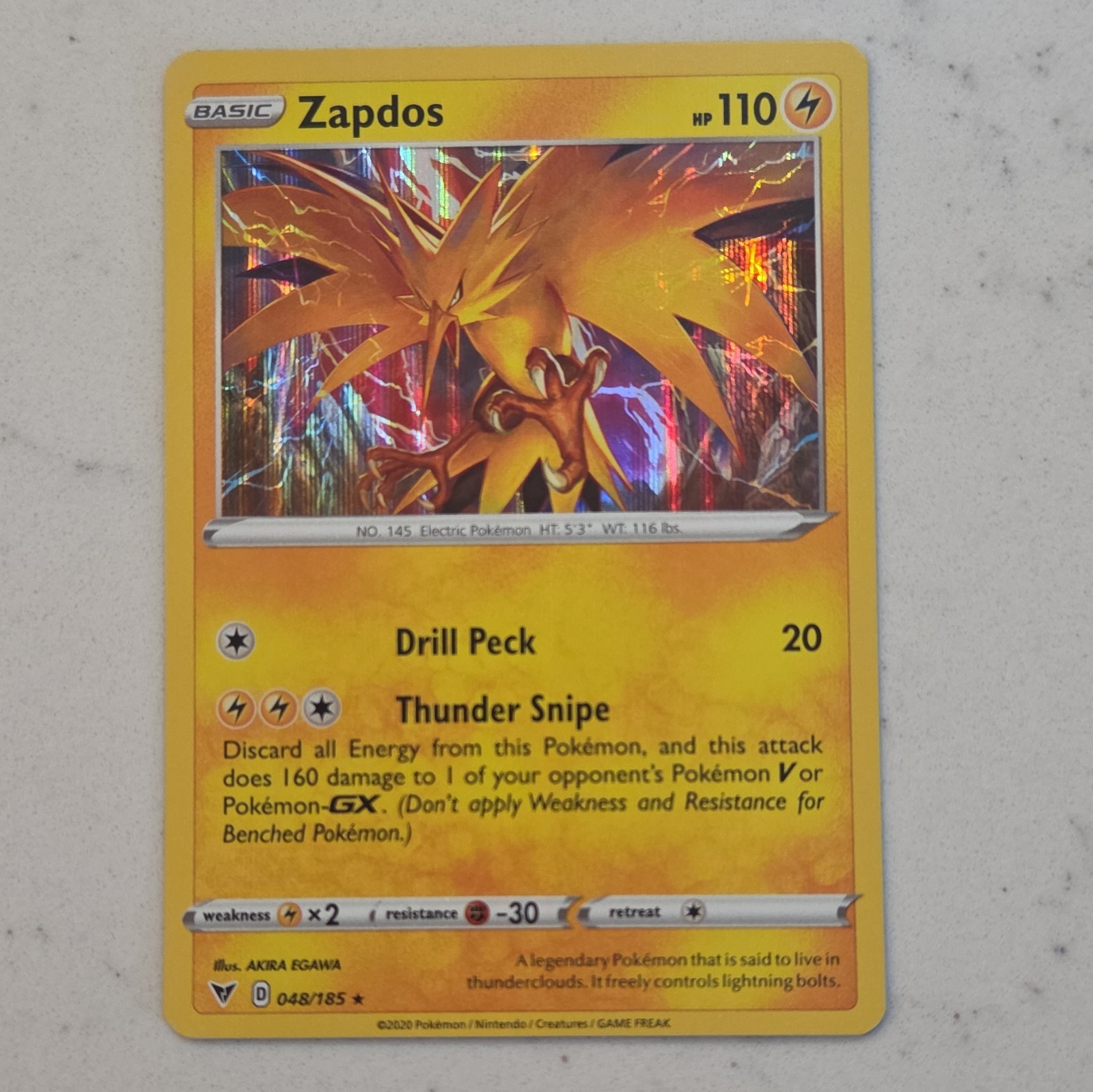 Pokemon TCG Zapdos 048/185 Swsh04 Vivid Voltage Holo Rare Holo Eng 110