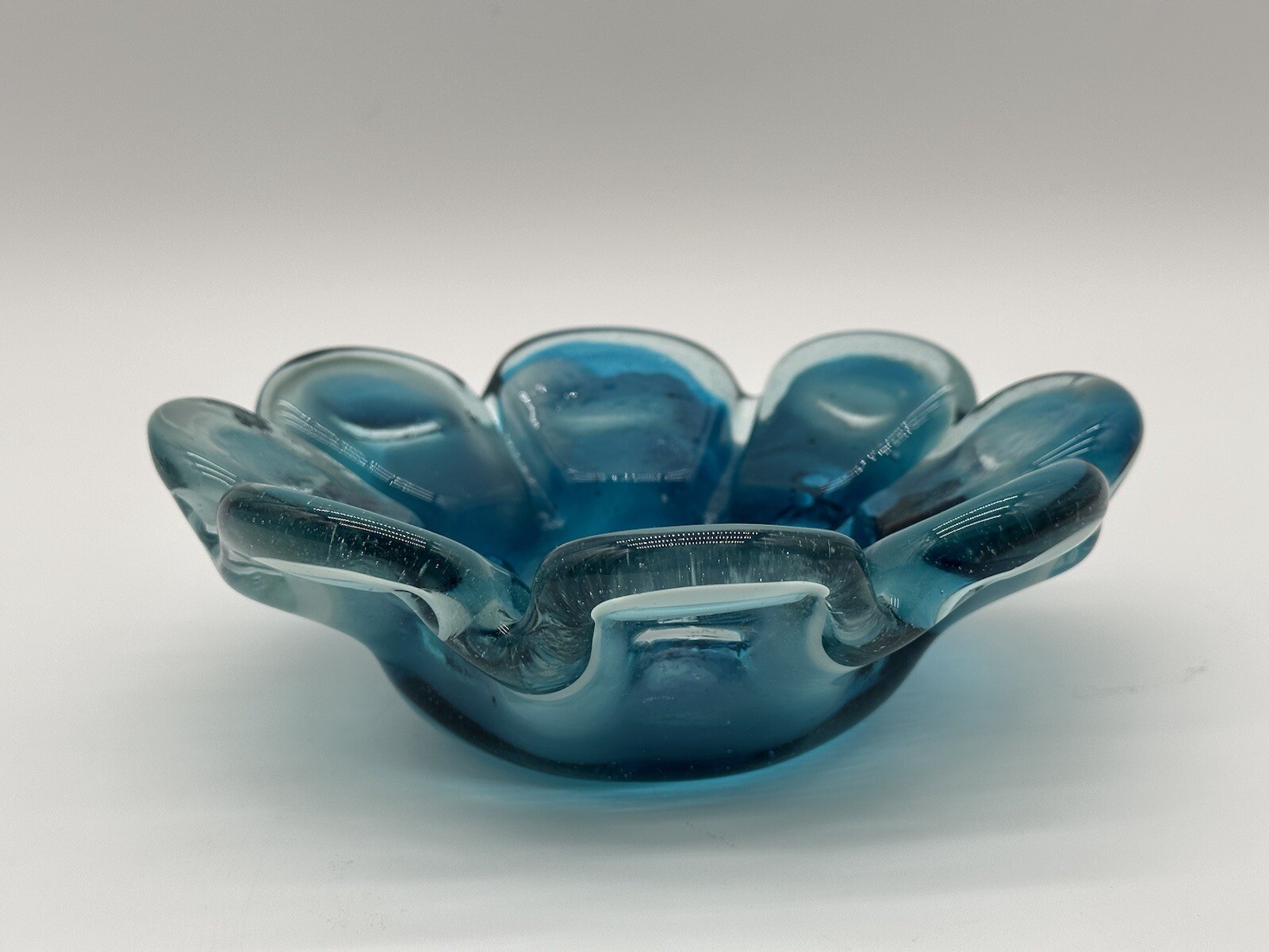 Teal Blue Art Glass Flower Bowl for Candy or Trinkets  -image