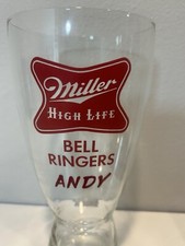 Vintage Miller High Life Man Cave 48 oz Glass Bell Ringers Personalized Andy