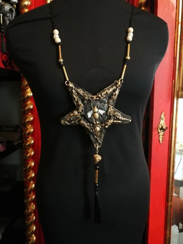 pentagram bee nest dark witch talisman amulet necklace pendant star pentacle bib - Picture 7 of 24