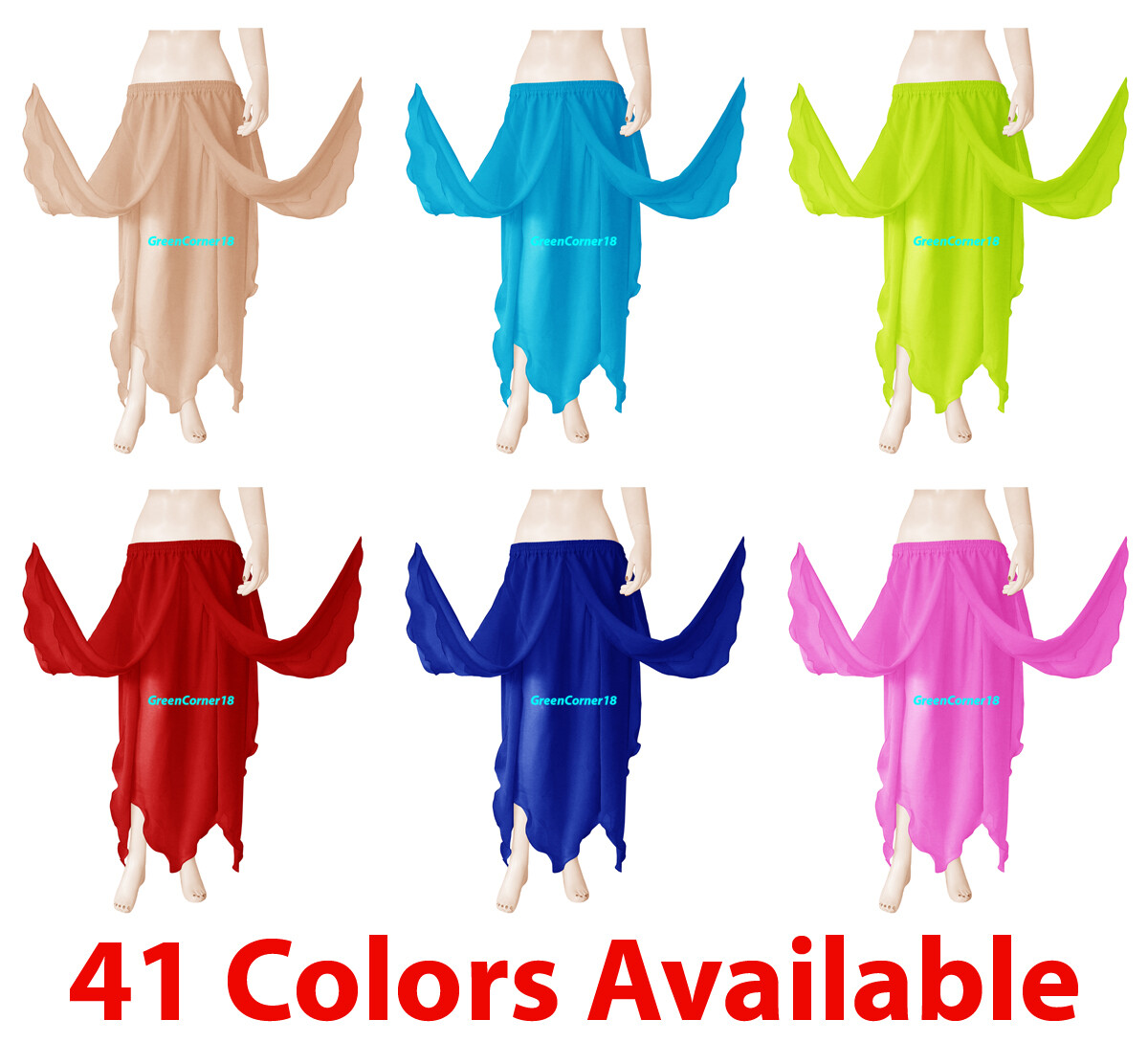 8 Petal Slit Skirts Belly Dance Chiffon Gypsy Tribal Tinkerbell Panel Pixie IN