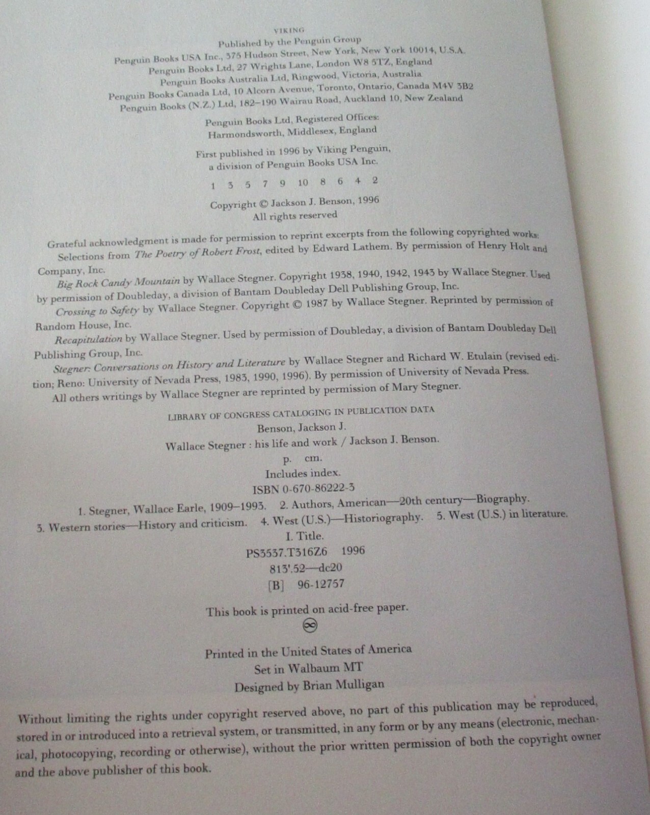 WALLACE STEGNER HIS LIFE AND WORK by JACKSON J. BENSON eBay