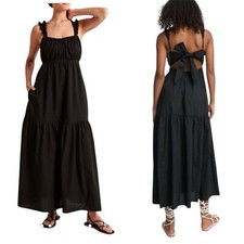 Abercrombie & Fitch Women's M Tall Back Poplin Maxi Black Tier Pockets Dress NWT