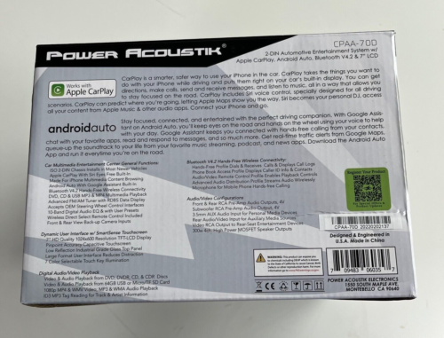 POWER ACOUSTIK CPAA-70D 7" ANDROID AUTO APPLE CAR PLAY WITH BACK UP CAMERA - Picture 6 of 6