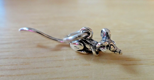 Ciondolo Zodiaco Cinese Argento Sterling 3D 7x20 mm per mouse o topo! - Foto 3 di 4