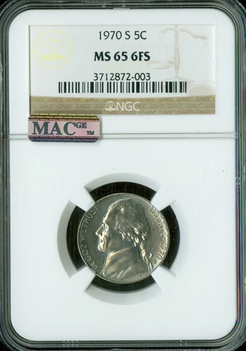 1970 S JEFFERSON NICKEL NGC MS65 6FS VERY RARE POP 4 MAC SPOTLESS .