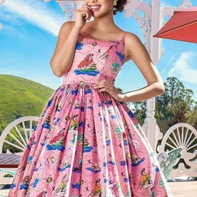 strapless open back dress Unique Vintage Light Pink Pin Dot Lamar Swing Dress