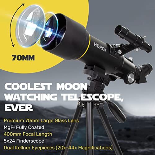 Telescope for Adults & Kids, HOROX 70mm Aperture 400mm Refractor Black
