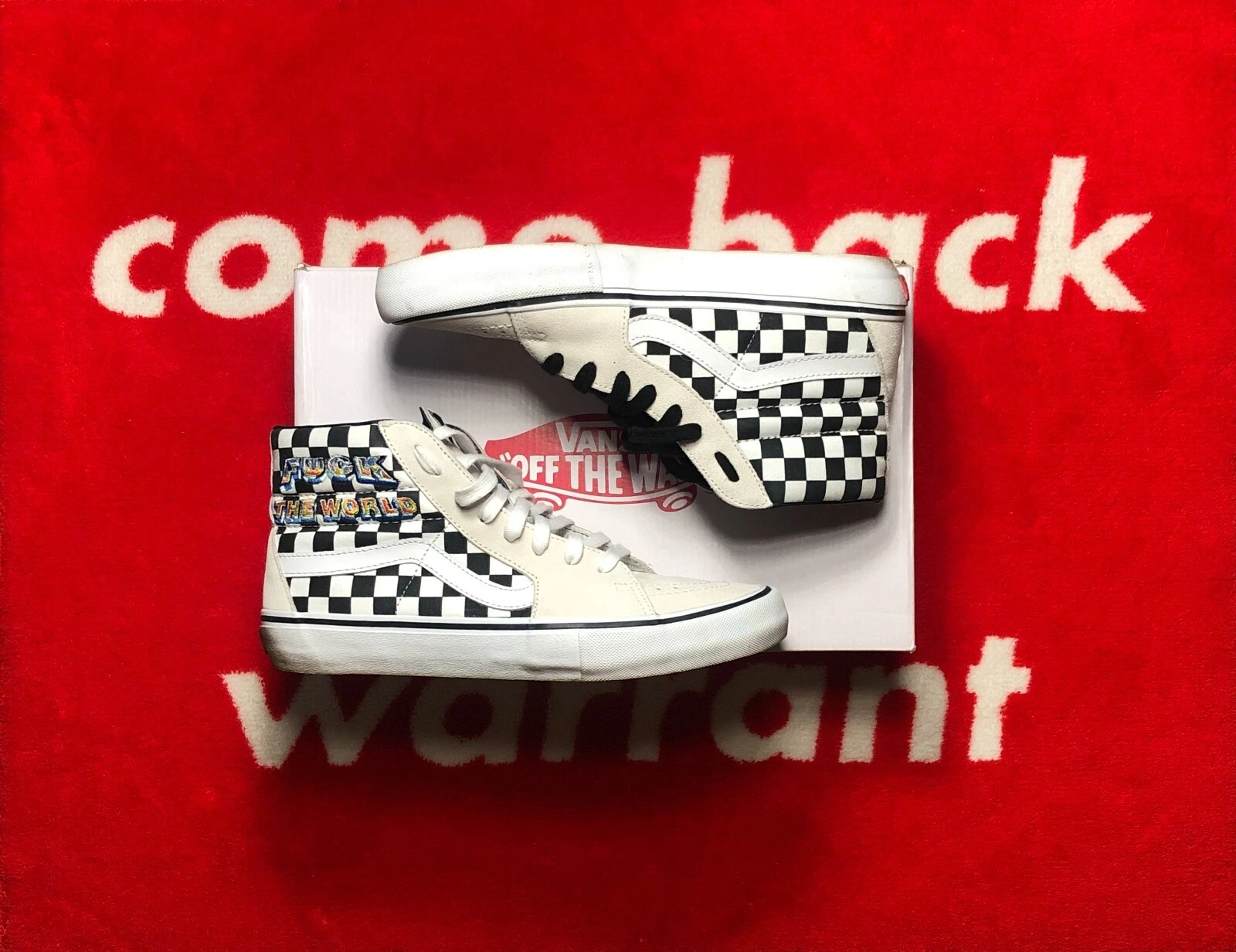 Vans Supreme Sk8 Hi Pro F**k The World blanc taille 9